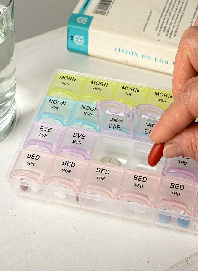 SNAPCOM Pill Medicine Organizer Reminder Storage Box 7 Day Medicine planner Pill Organizer Weekly Pill Organizer 4 Times A Day Color Code used for home office traveling camping easy to carry (1 pcs) - Image 5